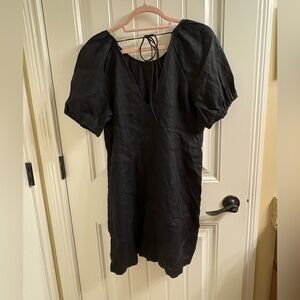 J.Crew LBD Puff Sleeve Sheath Black Linen Dress 12 LAST CALL